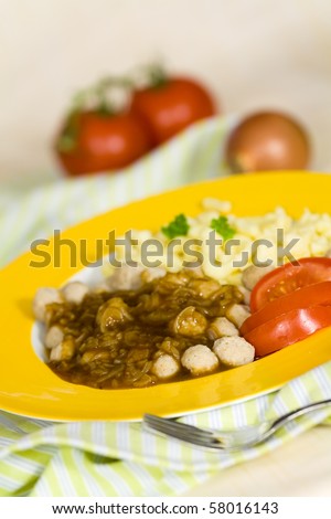Meat Balls of Poultry with onion sauce,salad