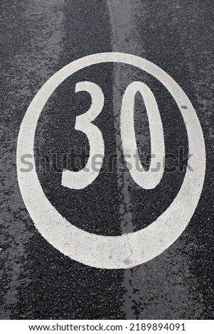 Image, Stock Photo Straßenmarkierung Geschwindigkeitsbegrenzung 30 km/h