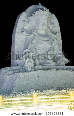 HARBIN, PEOPLE\'S REPUBLIC OF CHINA - DECEMBER 27: Snow Sculptures at the 2014 Harbin Snow and Ice Festival shown on December 27, 2013 in Harbin, People\'s Republic of China.