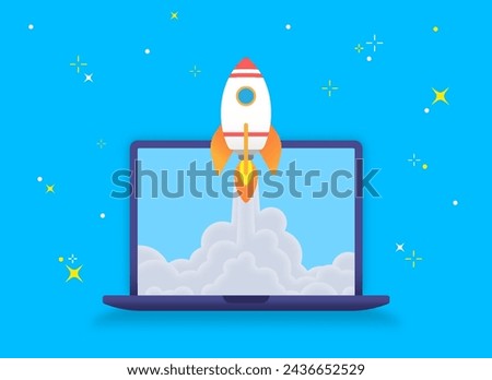 Rocket launch on laptop screen