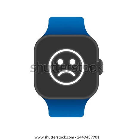 Sad emoji on screen smartwatch isolated on white background