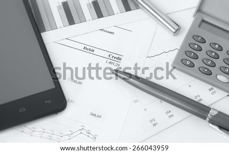 accounting management, finance bill with calculator