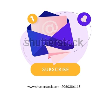 Newsletter subscription banner. Vector illustration for online marketing and business. Open envelope with letter and paper plane. Template for mailing and newsletter or banner.