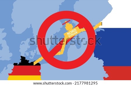 Europe map with gas pipeline from Russia to Germany and european union. Flat vector illustration concept. Nordstream. Gas embargo, sanctions and ban. 