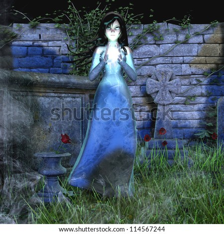 An image of a witch casting a spell in a graveyard