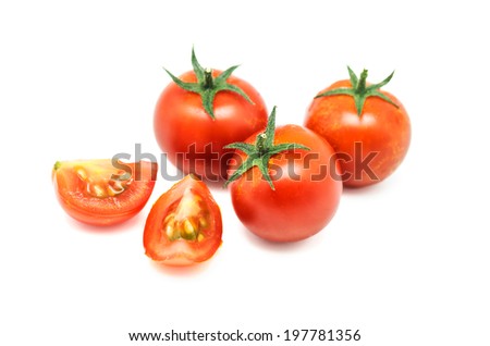 Product photography is newly harvested tomatoes on white background
