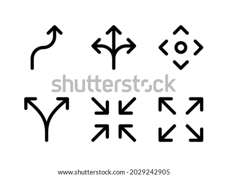 Simple Set of Arrows Related Vector Line Icons. Contains Icons as Curve Right, Three Way, Navigation, Diverge and more.