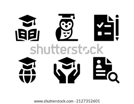 Simple Set of Graduation Related Vector Solid Icons. Contains Icons as Education Book, Owl, Examination and more.