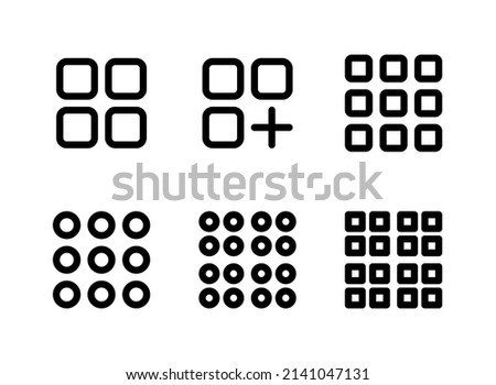Simple Set of Grid Menu Related Vector Line Icons. Contains Icons as Square, Add, Circles and more.