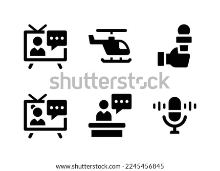 Simple Set of News Journal Related Vector Solid Icons. Contains Icons as Tv News, Helicopter, Interview and more.