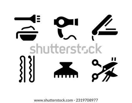 Simple Set of Barbershop Related Vector Solid Icons. Contains Icons as Hair Dye, Hair Dryer, Flat Iron and more.
