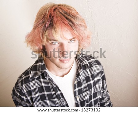 Close-Up of a Punk Boy with Brightly Colored Hair