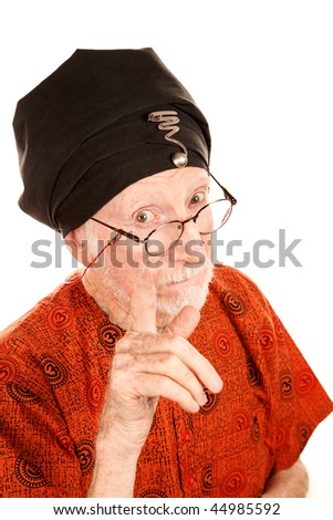 New age guru in orange shirt and black turban