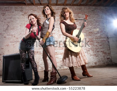 All Girl Trio Performing In Stylish Clothing Stock Photo 55223878 ...