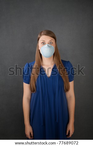 Scared pretty Caucasian woman with surgical mask