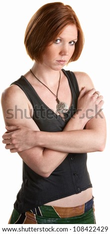 Lady in a bad mood over white background