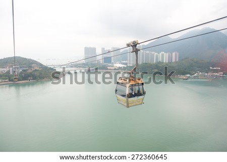 HONG KONG - FEBRUARY 07 : cable car ride to Lantau Island in Hong Kong on February 07 2015. Lantau is the largest island in Hong Kong, located at the mouth of the Pearl River.
