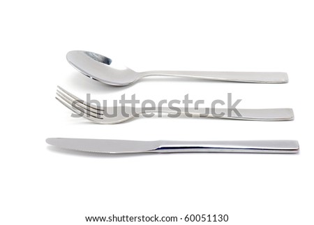 Fork, spoon and knife isolated on white background