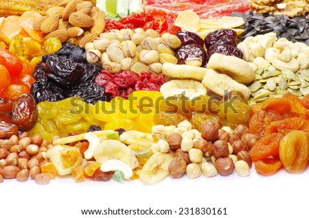 dried fruits collection on white