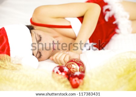 relaxed female santa claus sleeping happy