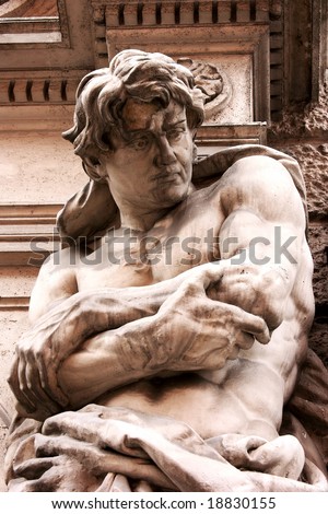 Statuary man torso in Vienna, Austria (vintage colors).