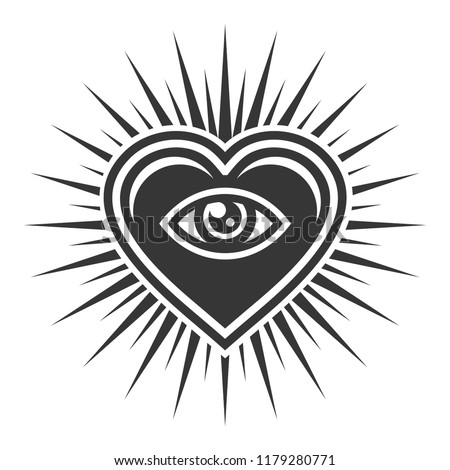 Eye Inside Heart Sign. Masonic Icon on White Background. Vector