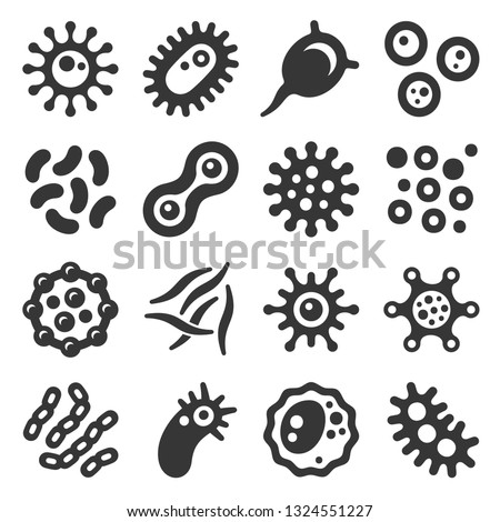 Bacteria, Microbes and Viruses Icons Set. Vector