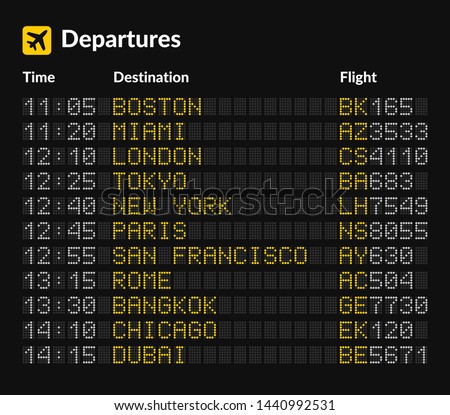LED Airport Board isolated Template on Dark Background. Vector