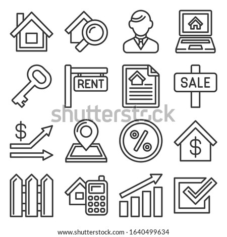 Real Estate Icons on White Background. Line Style Vector