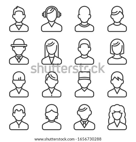 User Icons set on White Background. Line Style Vector
