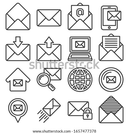 Email Icons Set on White Background. Line Style Vector