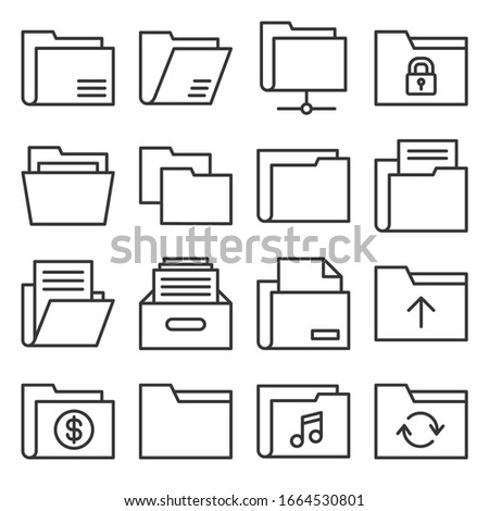 Folder Icons Set on White Background. Line Style Vector