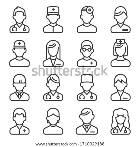Doctor Icons Set on White Background. Line Style Vector