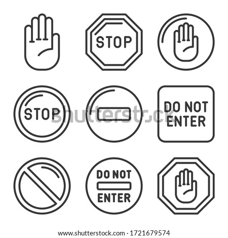 Stop Signs and Icons Set. Line Style Vector