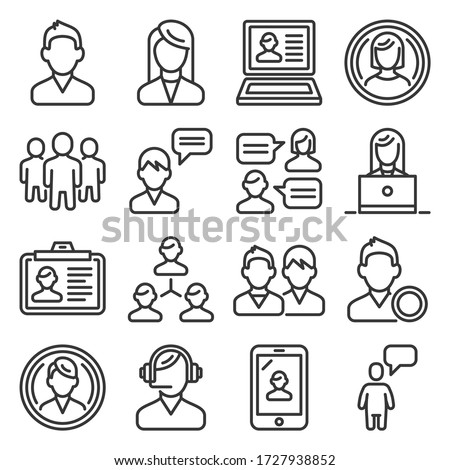 Users and People Icons Set on White Background. Line Style Vector