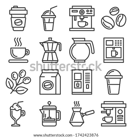 Coffee Icons Set on White Background. Line Style Vector