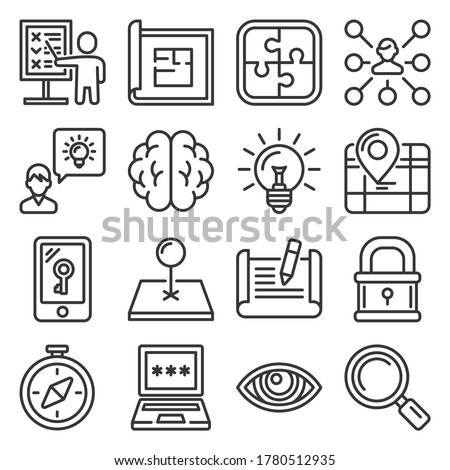 Quest Icons Set on White Background. Line Style Vector