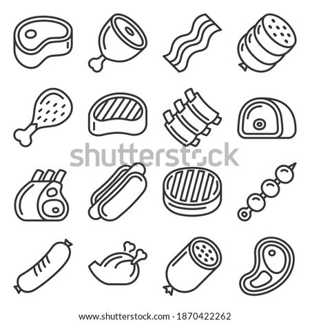 Meat and Steak Icons Set on White Background. Vector