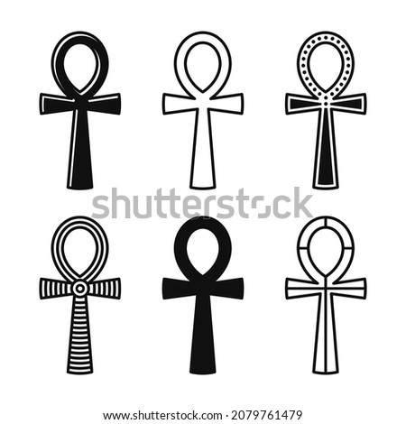 Egyptian Cross Ankh Icon Set on White Background. Vector