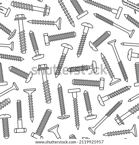 Fasteners and Screws Seamless Pattern on White Background. Vector