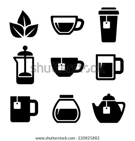 Tea Icons Set on White Background. Vector