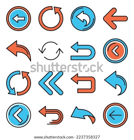 Back Arrow Icons Set on White Background. Vector