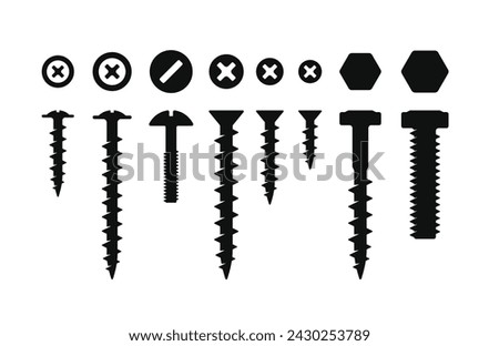 Screws, Bolt and Nut Set on White Background. Vector