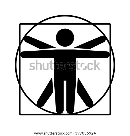 Leonardo Da Vinci Vitruvian Man Sign Logo. Stick Style Icon. Vector ...