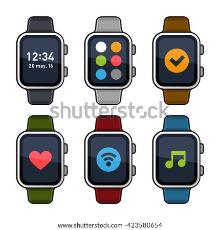 Smart Watch Icons Set. Flat Style. Vector illustration