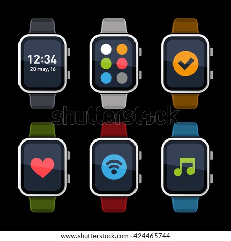 Smart Watch Icons Set. Flat Style. Vector illustration