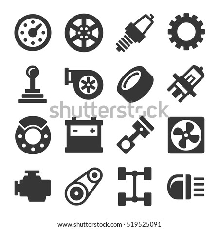 Car Parts Icons Set on White Background. Vector Imagine de stoc © 