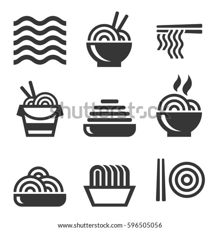 Noodle Icons. Asian Food Bar Logos Set. Vector