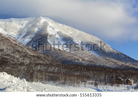 view of winter landscape in Hokkaido, Japan