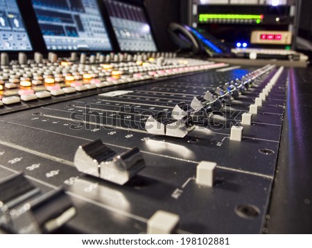 Close up of Audio Mixer Faders